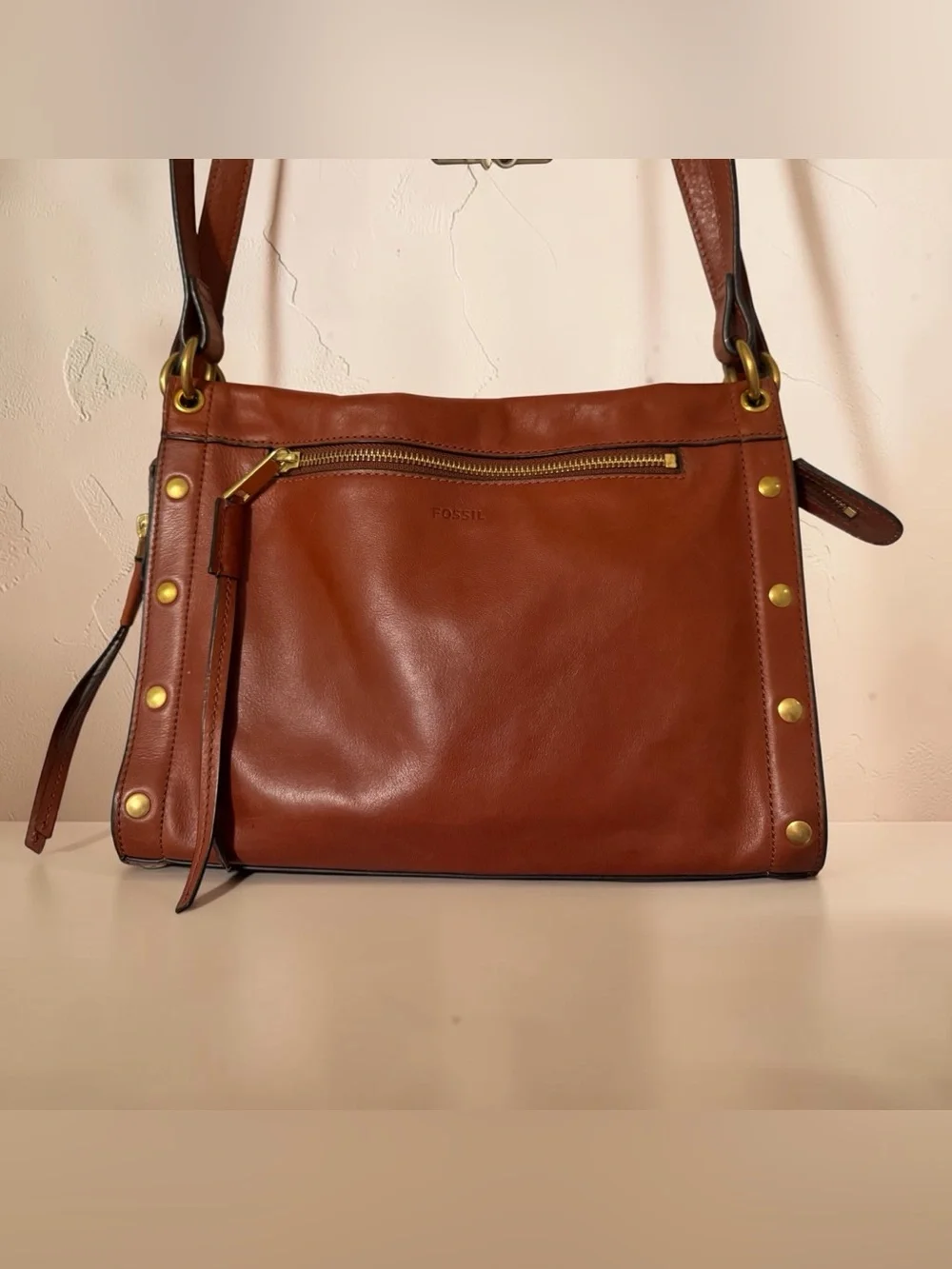 Fossil Allie Brown Leather Satchel Shoulder Bag Handbag ZB7896213 $198